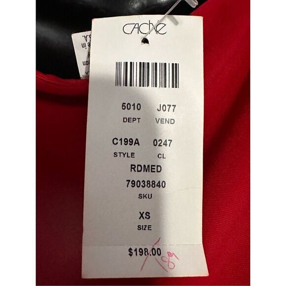 Beautiful NEW WITH TAGS 1990s Cache Red Satin Batwing Cutout Draped Dress XS - Picture 8 of 11